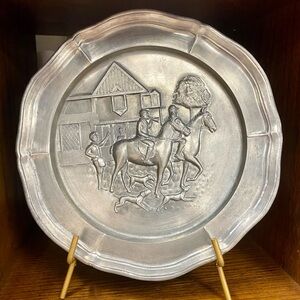 Vintage German Zinnengel Embossed Pewter Equestrian Plate